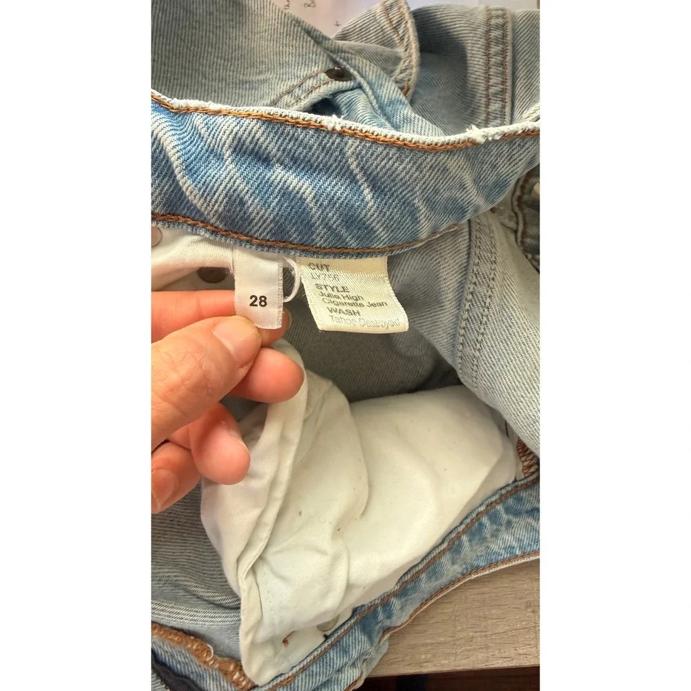 Reformation Julia High Cigarette Jean Tahoe Destroyed Light Blue Distressed 28